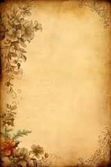 Empty parchment page with floral frame, created with generative AI
