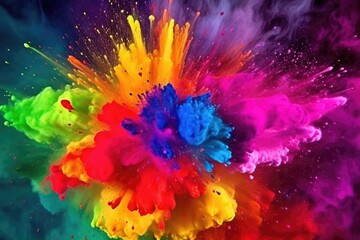 An image of a colorful holi paint explosion with a lot of color powder. (Generative AI)