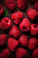 Pile of fresh raspberries fruits, created with generative AI
