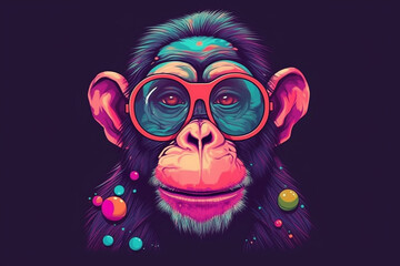 Portrait of a funny monkey with rainbow glasses