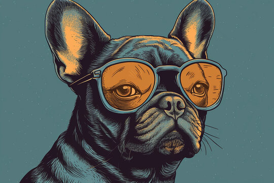 French bulldog portrait in sunglasses.