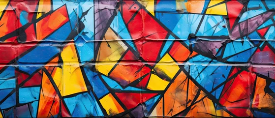Crédence de cuisine en verre imprimé Graffiti Striking image of colourful graffiti wall with brick texture. Abstraction, street painting. Banner, web, backgrounds. Generative AI. 