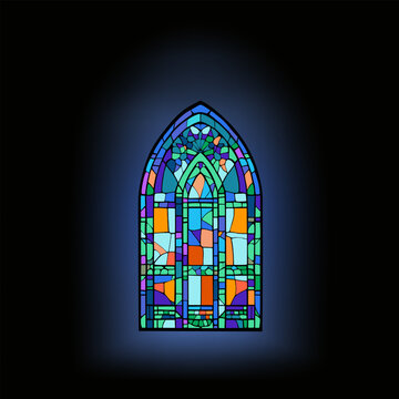 Catholic or Christian decorations.Church panes decorated with colored mosaic glass in different shapes.Beautiful collection of vitreous paint windows with an abstract