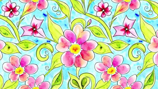 An abstract Art Nouveau scrolling floral watercolor pattern motion graphic background. Pattern made with ai generated design elements