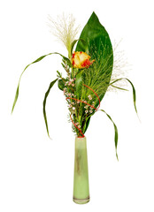 Isolated flower arrangement in a glass vase