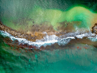 drone view of coral reef in ocean