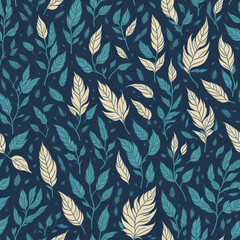 Fototapeta premium Watercolor botanic garden retro vintage plant leaf seamless pattern background image created with generative AI technology