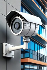 Fototapeta na wymiar Video equipment for outdoor area control including professional surveillance cameras, CCTV, and security system technology on modern buildings in the city for safety purposes. (Generative AI)