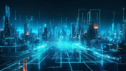 Futuristic data stream 3d illustration. Data transfer technology. Cyberpunk, Big data and cybersecurity. Cyberspace, blockchain transactions. Abstract technological background, bright neon lights