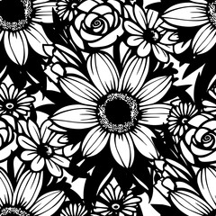 Fototapeta premium monochrome seamless abstract pattern of large flowers, texture, design