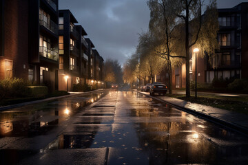 Fototapeta na wymiar Reflective Urban Symphony: A Hyperrealistic Journey through Rain-Kissed Modernity