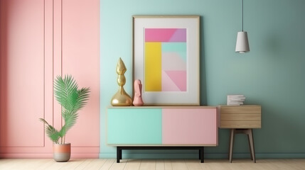 Stylish scandinavian composition of living room with design armchair. Generative Ai