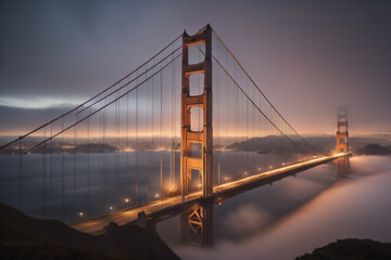 Fototapeta na wymiar Fog and the Golden Gate Bridge, California. Generative AI