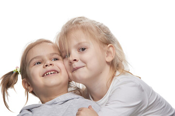 Portrait smiling child girl isolated on white background.