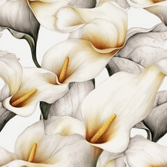 seamless pattern of white calla in watercolor style. Generative AI