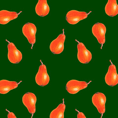 Watercolor Fruit berry Pear pattern green background