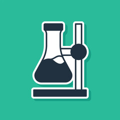 Blue Glass test tube flask on stand icon isolated on green background. Laboratory equipment. Vector