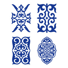 Set of 4 vectors. Islamic ornament vector, persian motiff. Asian floral designs. Abstract Asian elements of the national pattern of the ancient nomads of the Kazakhs, Kyrgyz, Mongols, Tatars, Uzbeks.