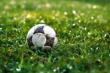 Generative AI.soccer ball on green grass outdoors - 601497991