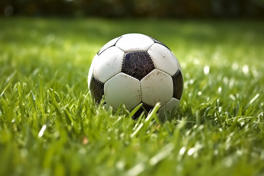 Generative AI.soccer ball on green grass outdoors