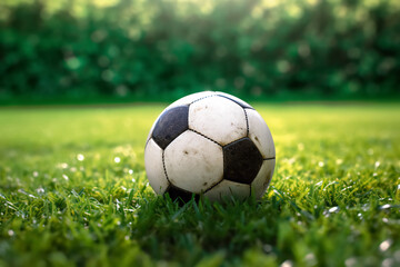 Fototapeta na wymiar Generative AI.soccer ball on green grass outdoors