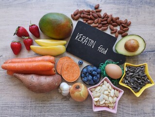 Keratin (protein) rich foods for healthier hair, skin, nails. Natural keratin food sources. Healthy...