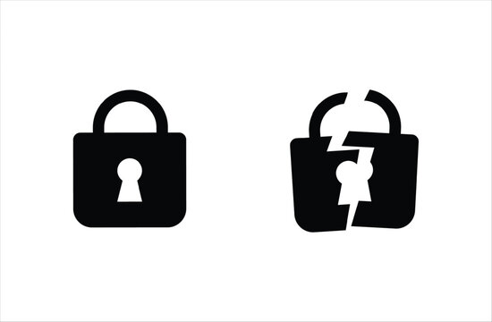 Whole and broken padlock. Security and privacy symbol