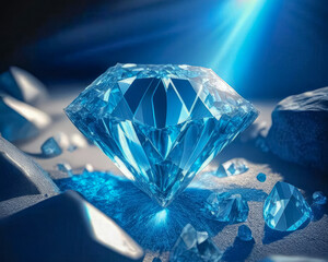 Bright blue diamond on a dark background. Generative AI