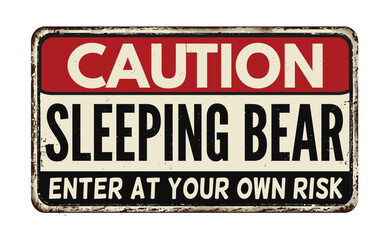 Sleeping bear vintage rusty metal sign