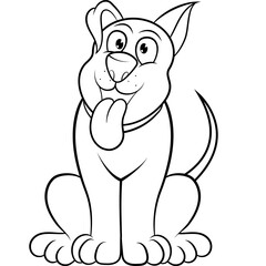 Perro sentado, ilustracion en blanco y negro para colorear.