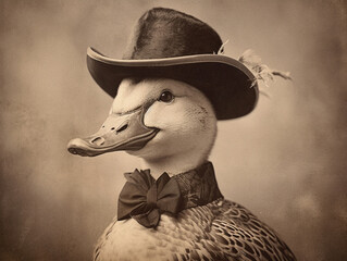 An Antique Photo of a Goose Dressed Up as a Cowboy | Generative AI
