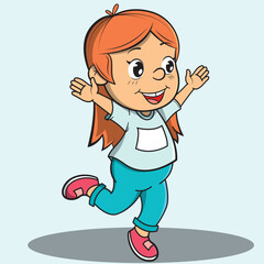 Ilustración vectorial de una niña con brazos abiertos alegra.