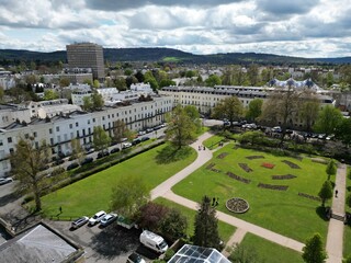Imperial Gardens  Cheltenham Gloucestershire UK drone aerial view.