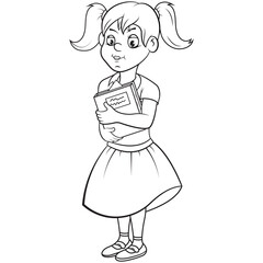 Dibujo vectorial sin color para pintar de una estudiante de colegio o universidad.