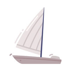 Sailing Yacht with Mast as Watercraft or Swimming Water Vessel Vector Illustration