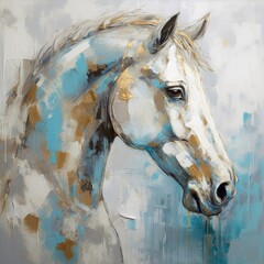 White horse colorful artistic abstract impressionism oil painting style, ai generative