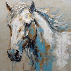 White horse colorful artistic abstract impressionism oil painting style, ai generative - obrazy, fototapety, plakaty