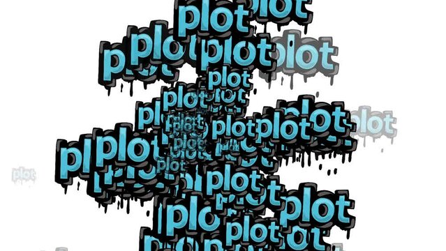 animated video scattered with the words PLOT on a white background
