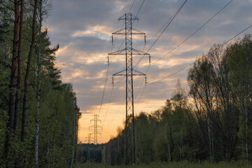 power lines at sunset