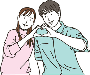 ハートマークを作るカメラ目線のカップル
