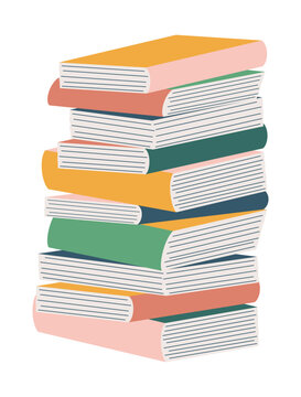 Stack of books. Pile of colorful textbooks. Abstract literature, dictionary, encyclopedia with blank covers. Education, wisdom symbol. Back to school. Vector illustration