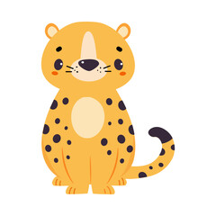 Cute Leopard or Jaguar Cub Sitting Vector Illustration