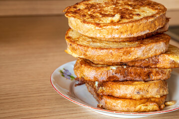 delicious Fried bread slices on a plate. Close up
