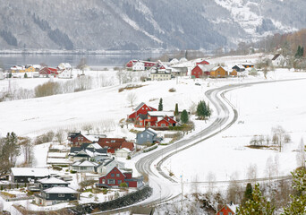 Winter harsh landscape of Nordfjord in Norway, Europe