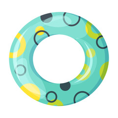 Naklejka premium Blue rubber ring for swimming in pool and sea. Summer time symbol. Circle toy. Vector illustration isolated on white.