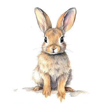 Baby Rabbit watercolor with ink outline on white background, high detailed (generative AI)