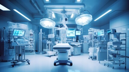 Equipment and medical devices in modern operating room. Generative AI - obrazy, fototapety, plakaty