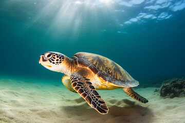 photo of Sea turtle in the Galapagos island. Tropical beach background underwater animal