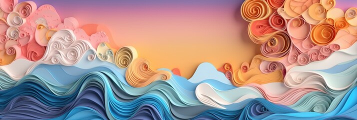 Colorful paper cut background. Abstract wavy pattern. Created with Generative AI tools
