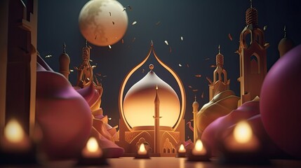 mosque in the night islamic Eid-Adha 4k high resolution